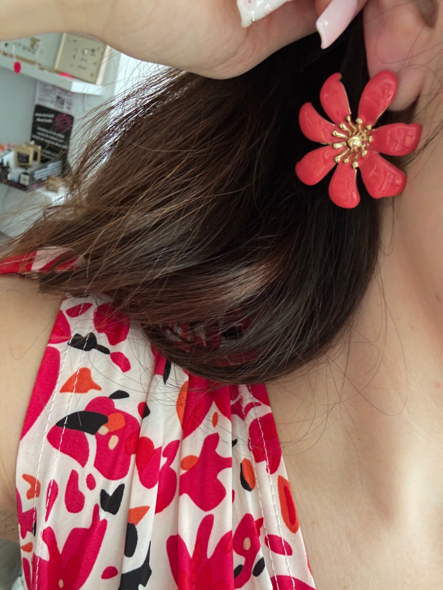 Boucles d’oreille fleur - Corail