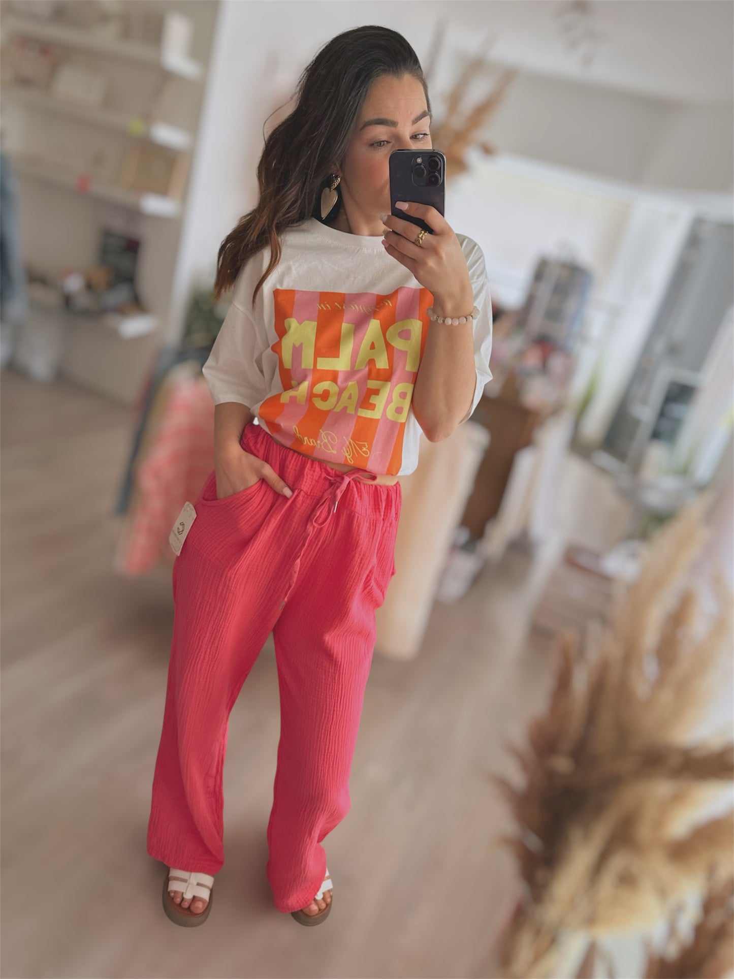 Pantalon gaz de coton fushia