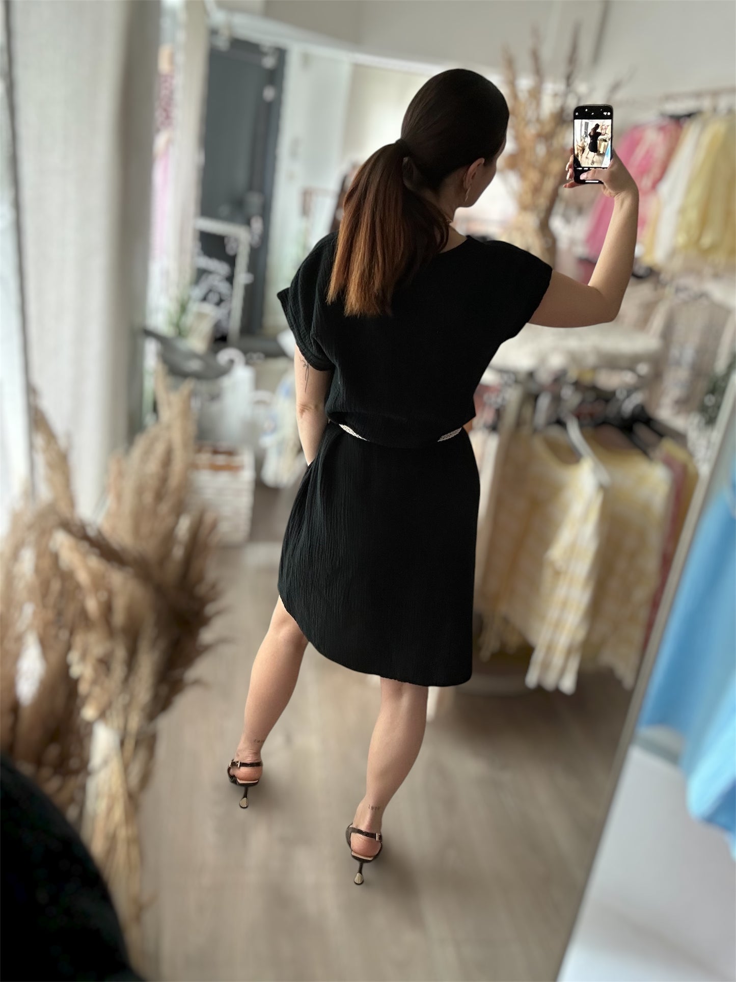 Robe gaz courte - Noir