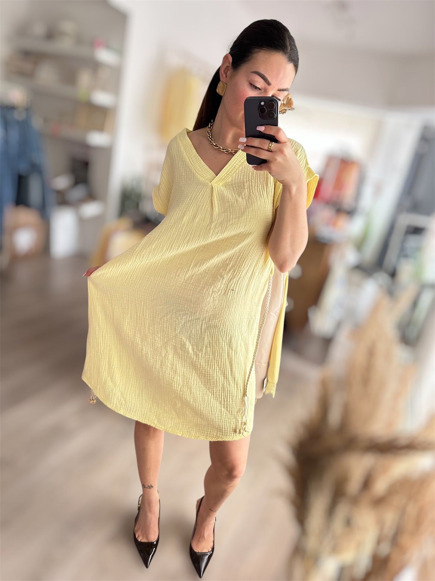 Robe gaz courte - Jaune