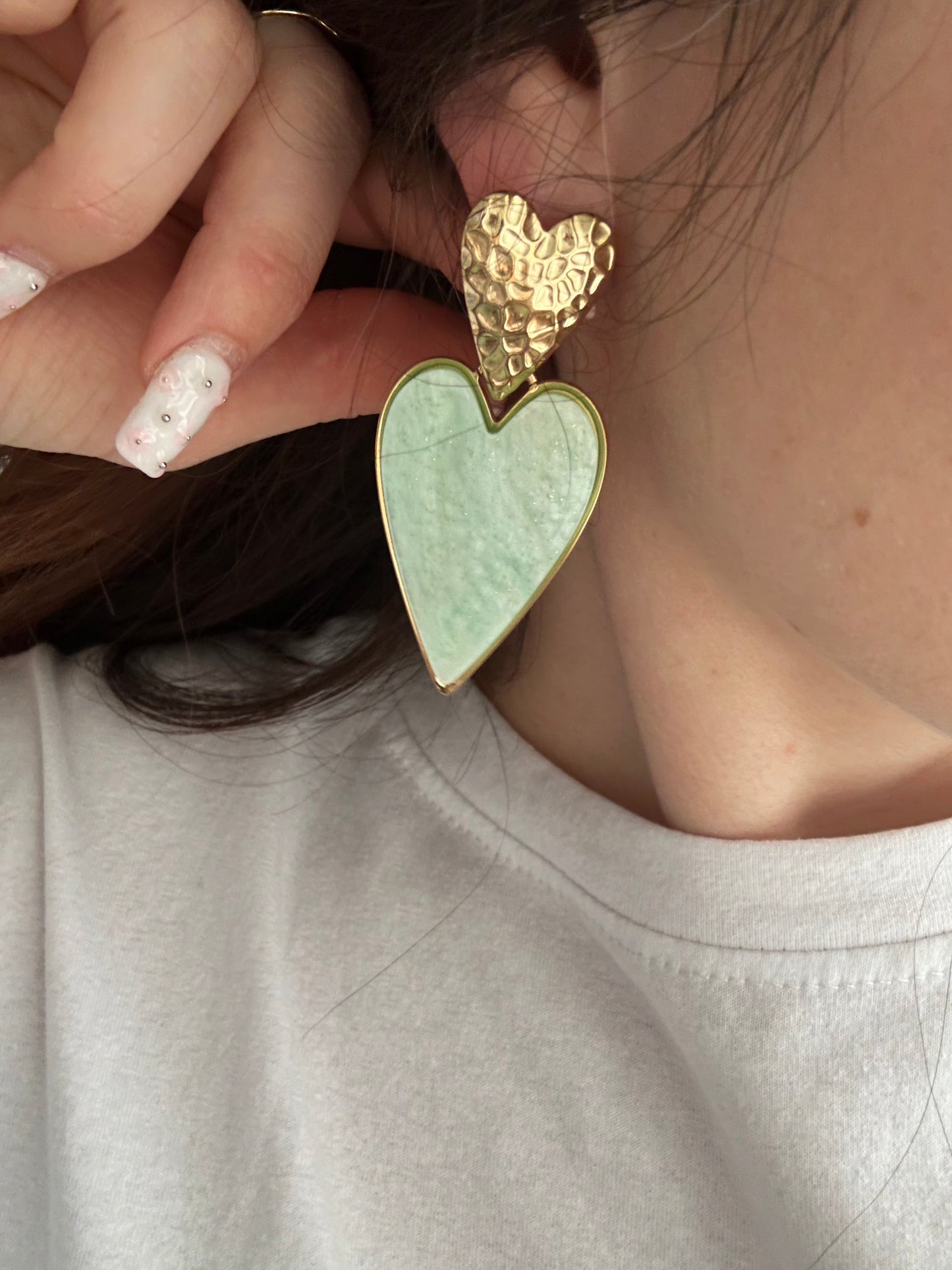 Boucles d’oreille cœur - vert d’eau