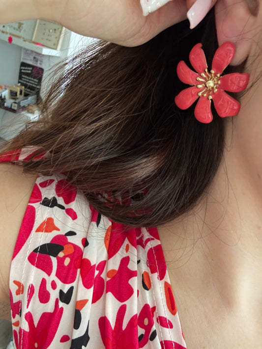 Boucles d’oreille fleur - Corail