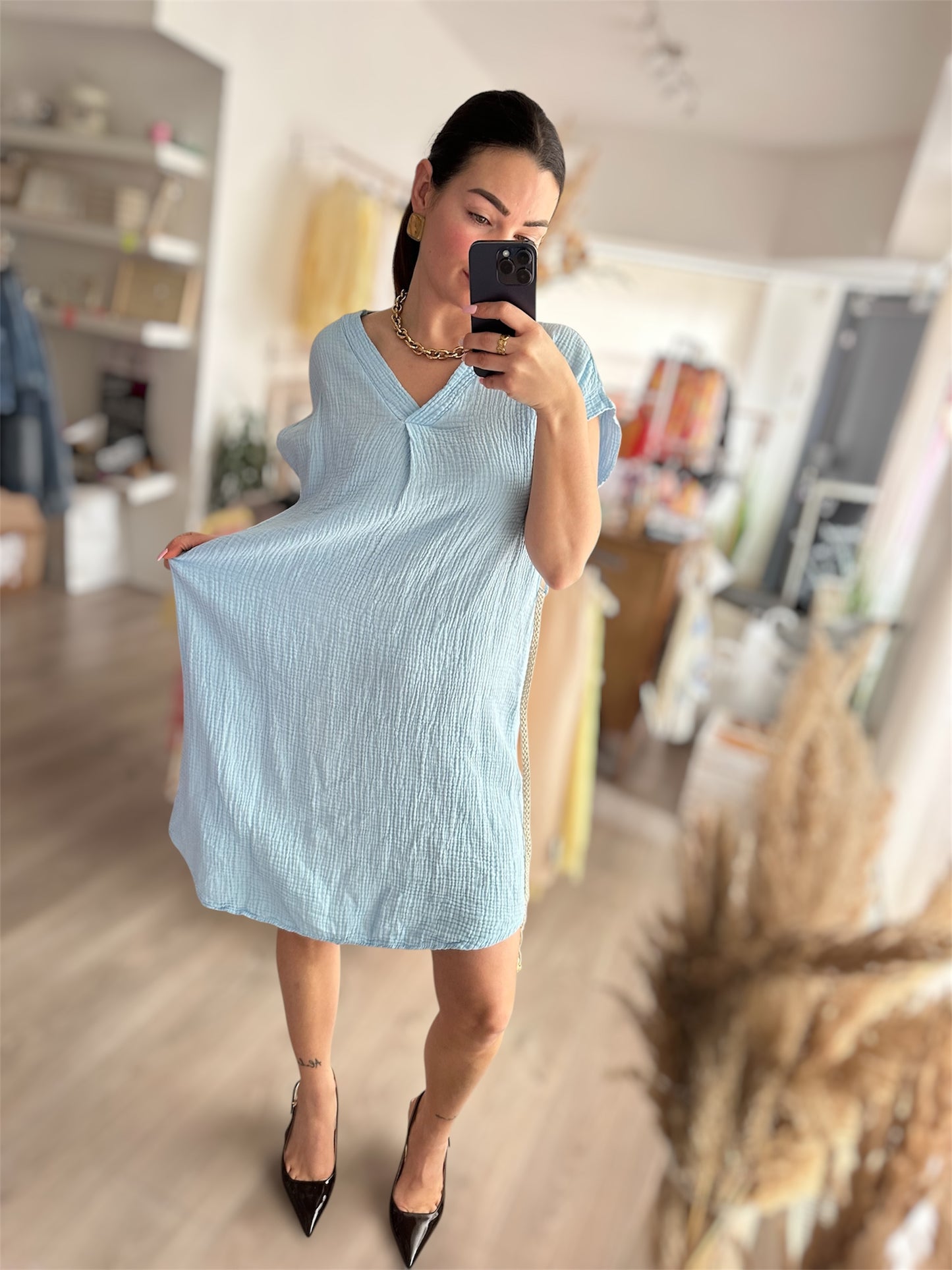Robe gaz courte - Bleu