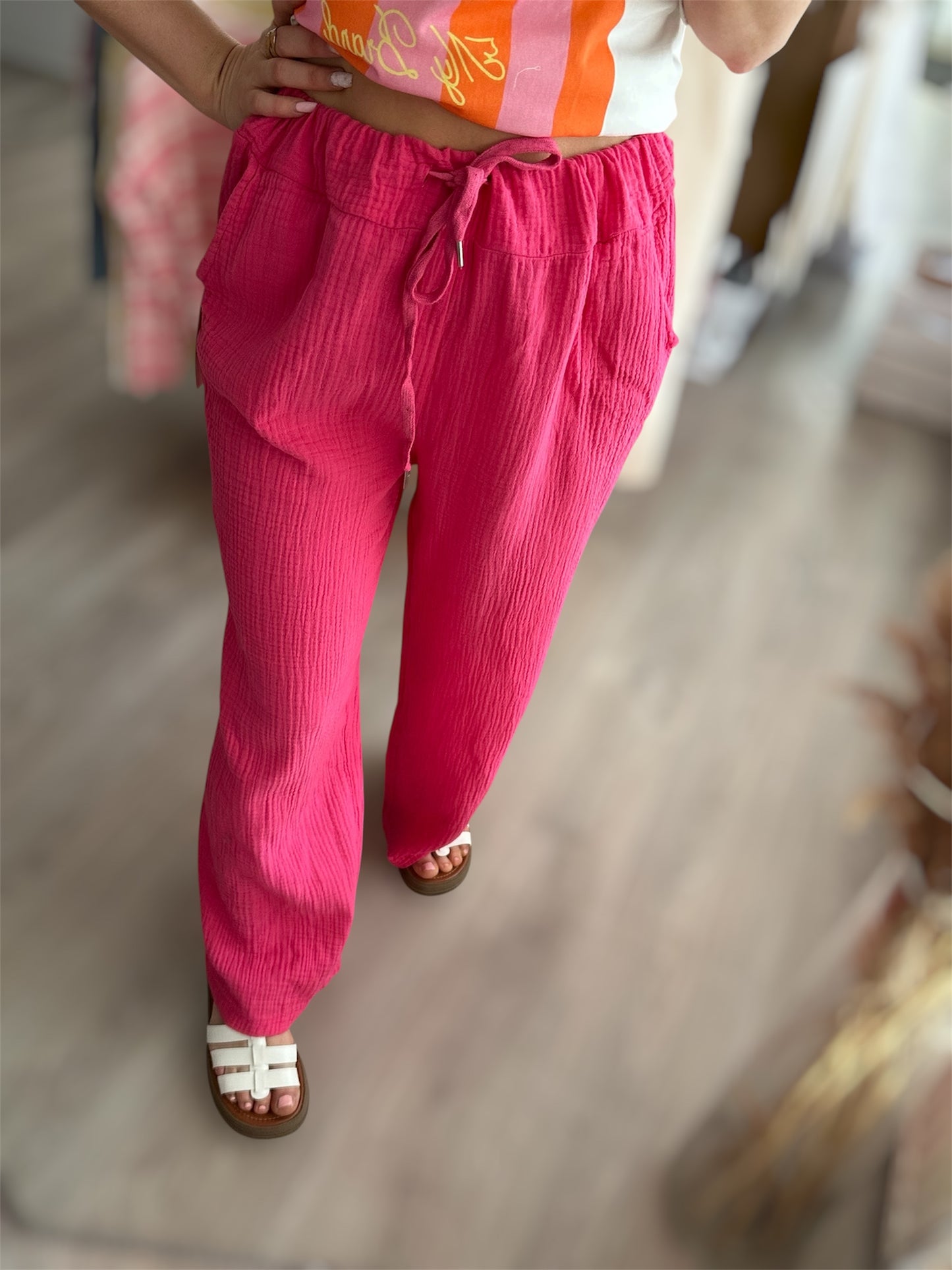 Pantalon gaz de coton fushia