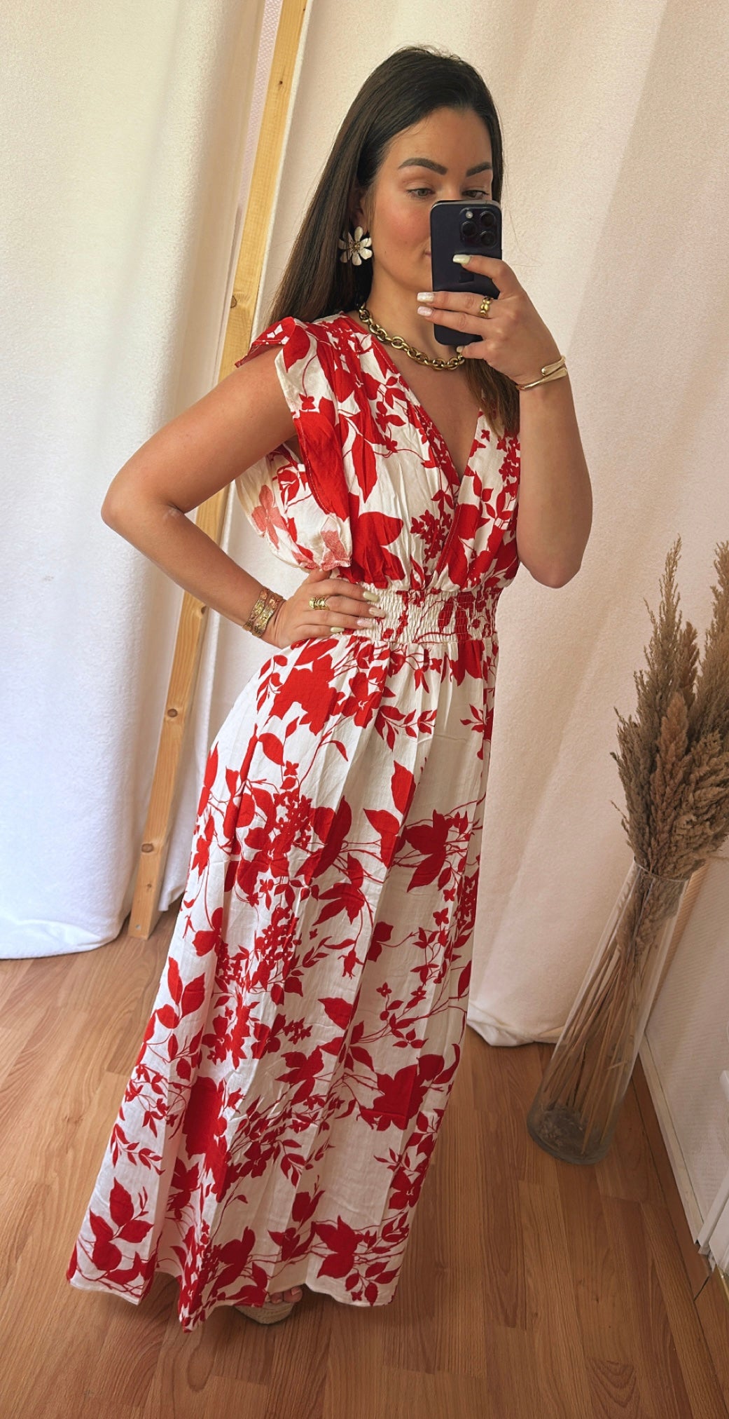 Robe feuillage  - rouge