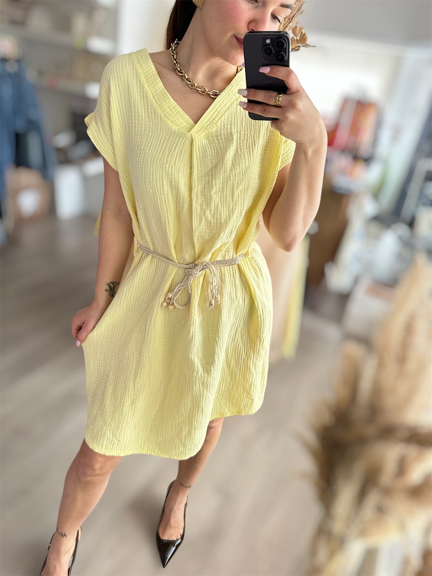 Robe gaz courte - Jaune