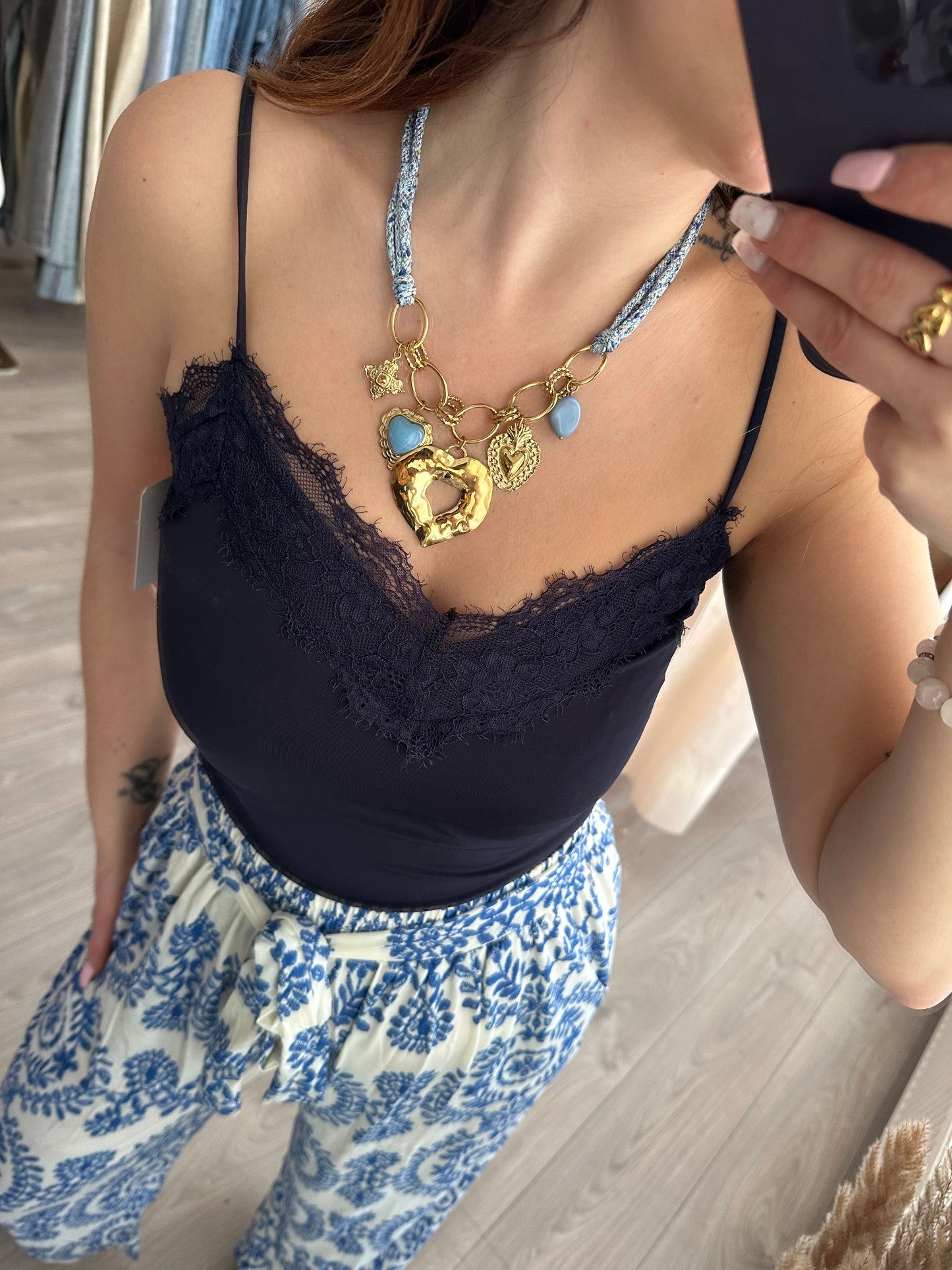 Collier corde cœur - Bleu