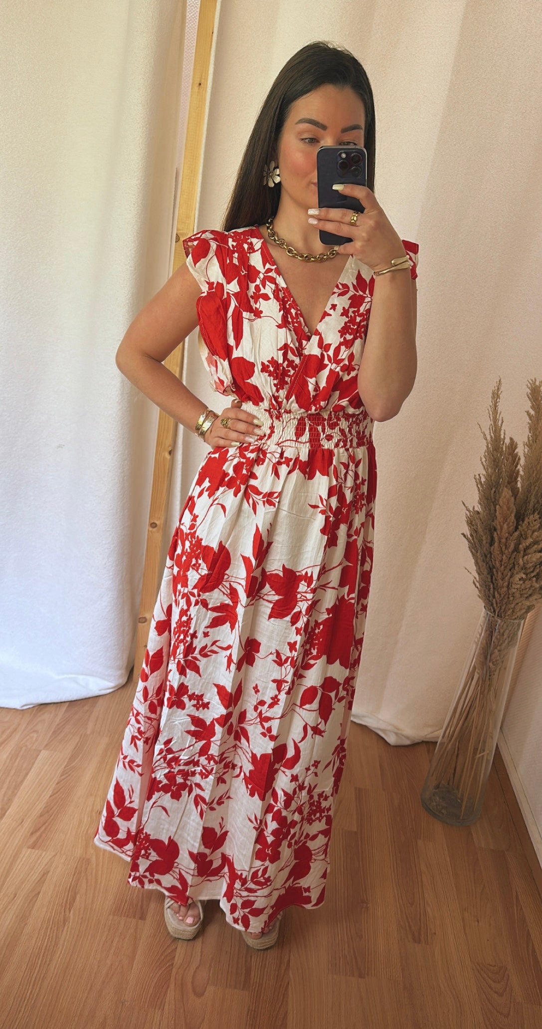 Robe feuillage  - rouge