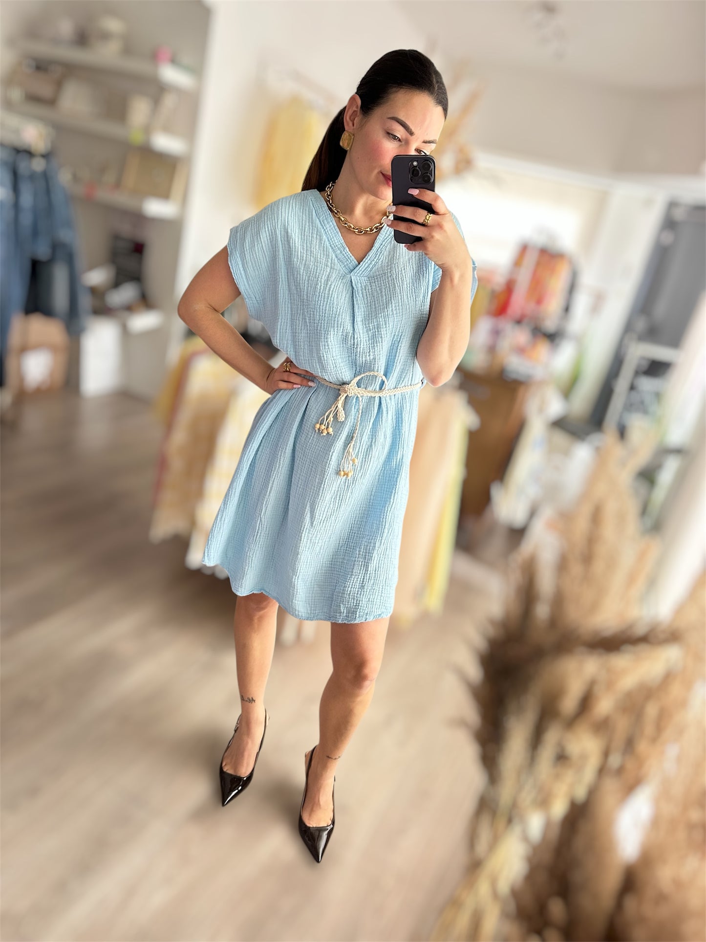 Robe gaz courte - Bleu