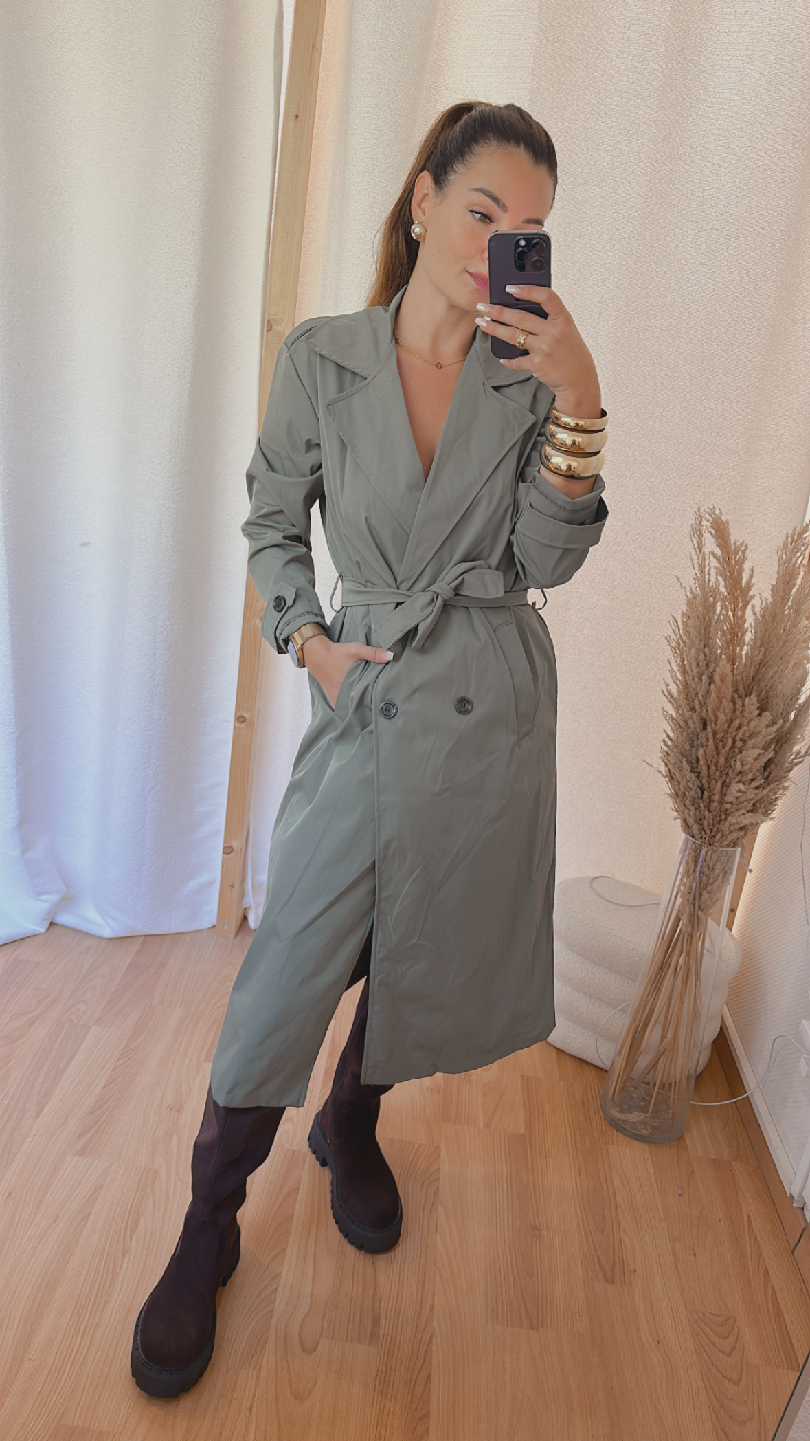 Trench  « long  » kaki