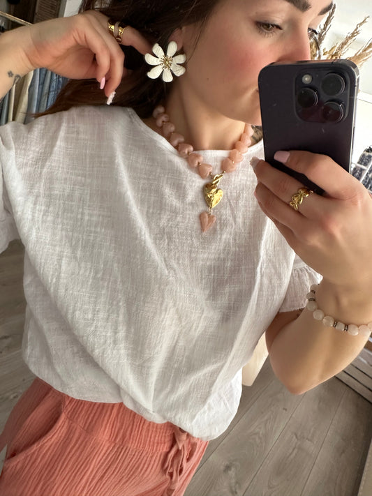 Collier perles cœur - Rose
