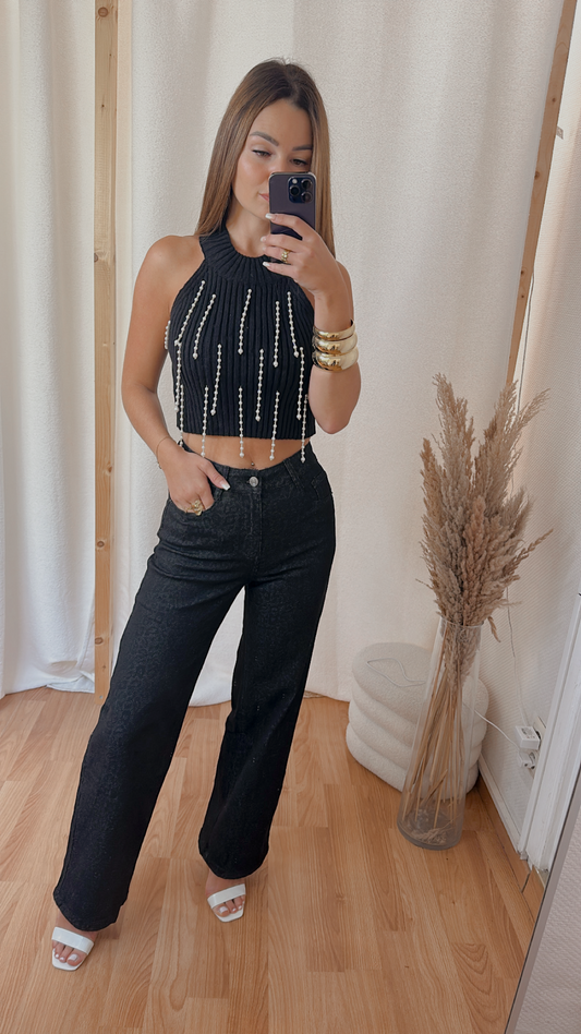Crop top  « perla »  noir