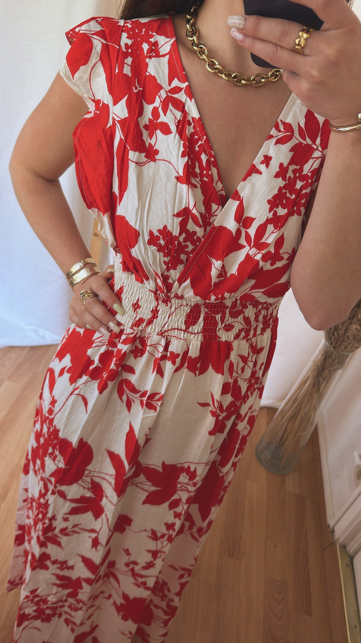 Robe feuillage  - rouge