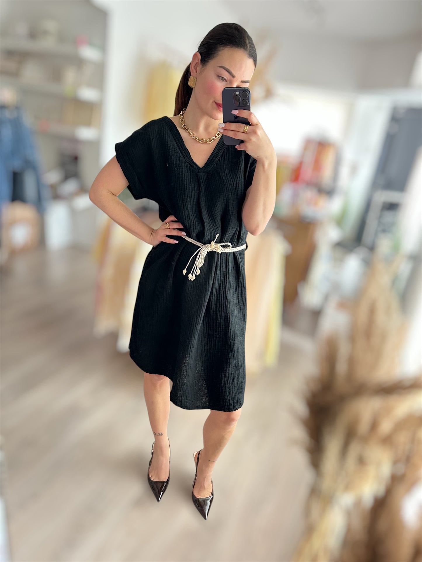 Robe gaz courte - Noir