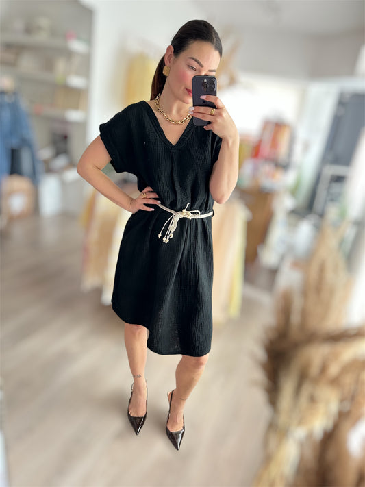 Robe gaz courte - Noir