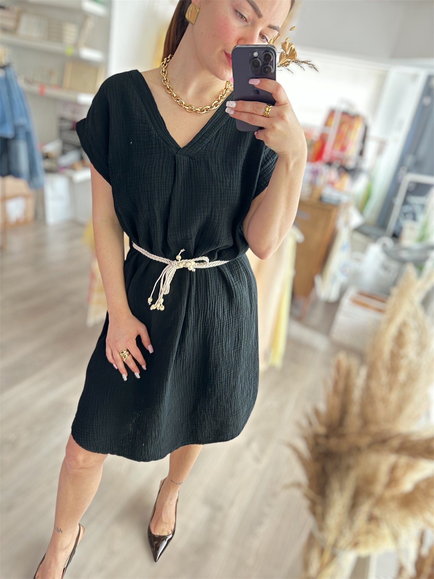 Robe gaz courte - Noir