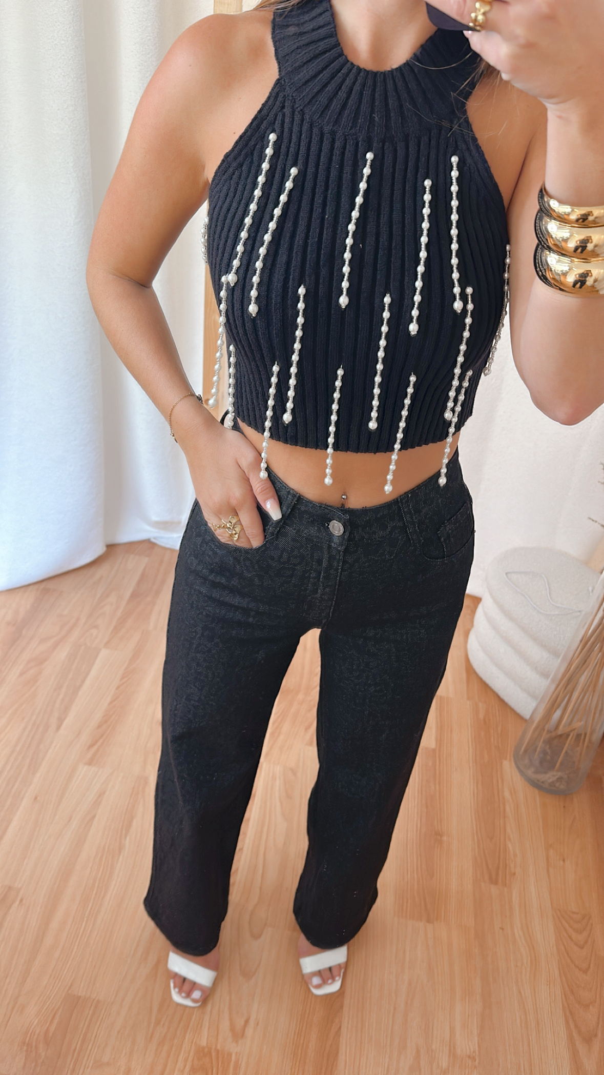 Crop top  « perla »  noir